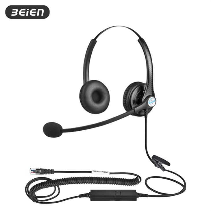 Dual-ear Wired Call Center Rj9 Headset With Mic